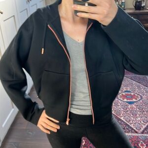 Sweaty Betty classic black zip hoodie with rose gold details